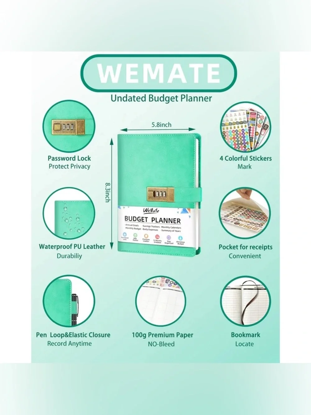 WEMATE Monthly Budget Finance Bill Organizer Planner Book with Lock NWT